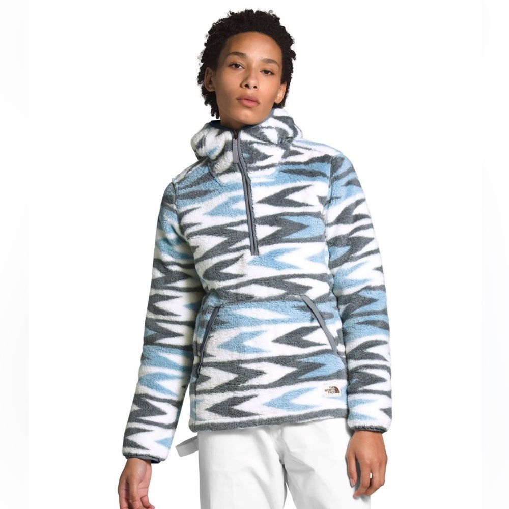 The North Face Campshire Sherpa Fleece Jacket Hooded Fuzzy Print Zip Up XS
